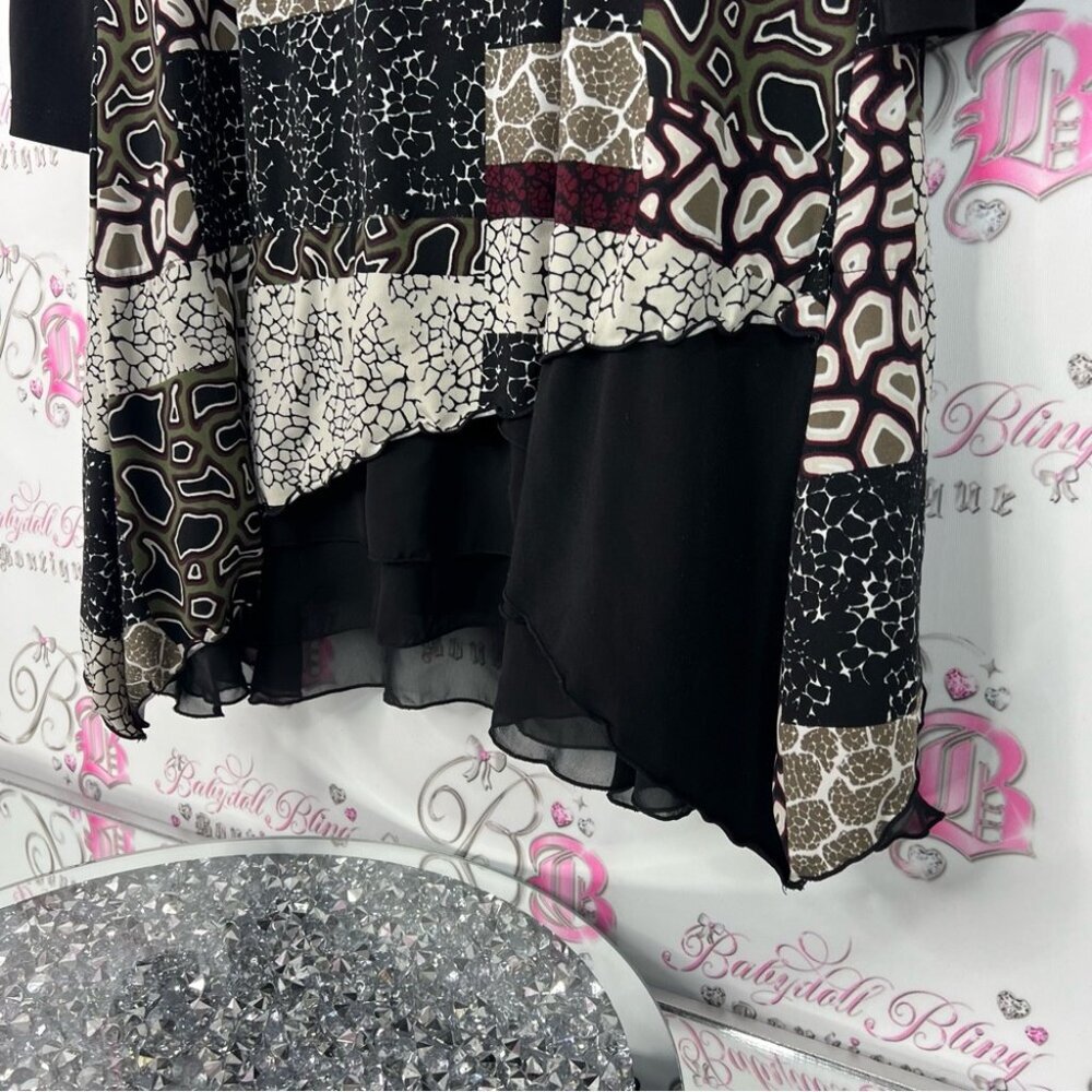 Style & Co. Dress ruffle frilly hem animal print Black and Red Patchwork Tunic - Picture 3 of 7